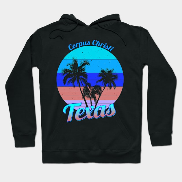 Corpus Christi Texas Retro Tropical Palm Trees Vacation Hoodie by macdonaldcreativestudios